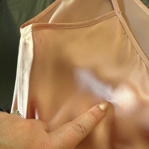 Soft Pink 100% Silk V Neck V Back Bias Cut Maxi Slip Dress Chemise Nightgown XL - Picture 9 of 9